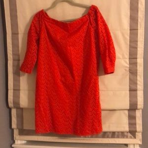 Halogen orange eyelet off shoulder dress!